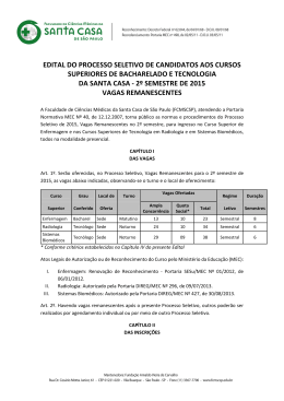 VAGAS REMANESCENTES - Faculdade de Ciências Médicas da