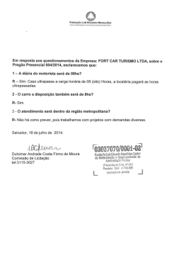 Em resposta aos questionamentos da Empresa: FORT CAR