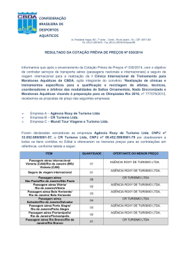 Resultado da cotação prévia de preços nº 030/2014