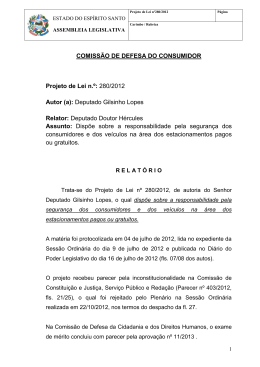 COMISSÃO DE DEFESA DO CONSUMIDOR Projeto de Lei n.º: 280