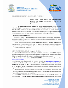 EDITAL DE TESTE SELETIVO SIMPLIFICADO N.&ordm; 002