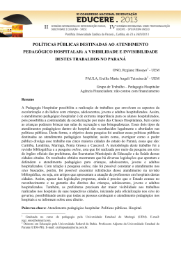 pol&iacute;ticas p&uacute;blicas destinadas ao atendimento pedag&oacute;gico hospitalar