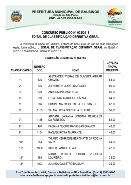 Edital de Classifica&ccedil;&atilde;o Definitiva Geral do Concurso P&uacute;blico n&ordm; 002
