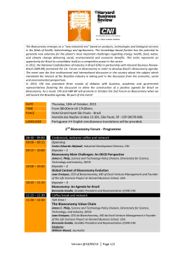 2nd Bioeconomy Forum - Programme The Bioeconomy Value Chain
