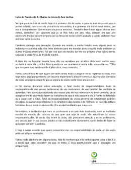Li&ccedil;&atilde;o do Presidente B. Obama no inicio do Ano Lectivo Sei que