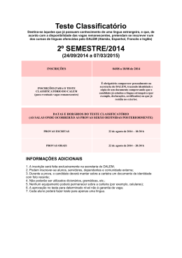 Teste Classificatório 2º SEMESTRE/2014