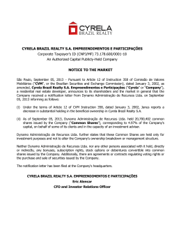 09/05/2013 Notice to the Market - Increase on Relevant Shareholding