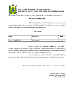 Convocação - Nutricionista - Prefeitura Municipal de Ponta Grossa