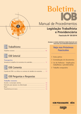 IOB - Legisla&ccedil;&atilde;o Trabalhista - n&ordm; 39/2014