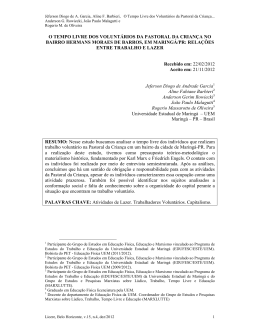O Tempo Livre dos Volunt&aacute;rios da Pastoral da Crian&ccedil;a no