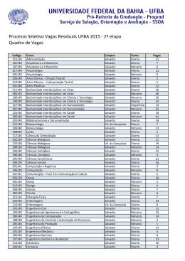 Processo Seletivo Vagas Residuais UFBA 2015