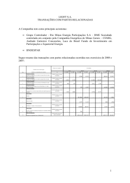 1 LIGHT S.A. TRANSA&Ccedil;&Otilde;ES COM PARTES RELACIONADAS A