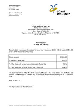 Sonae Ind&uacute;stria informs about the results of the