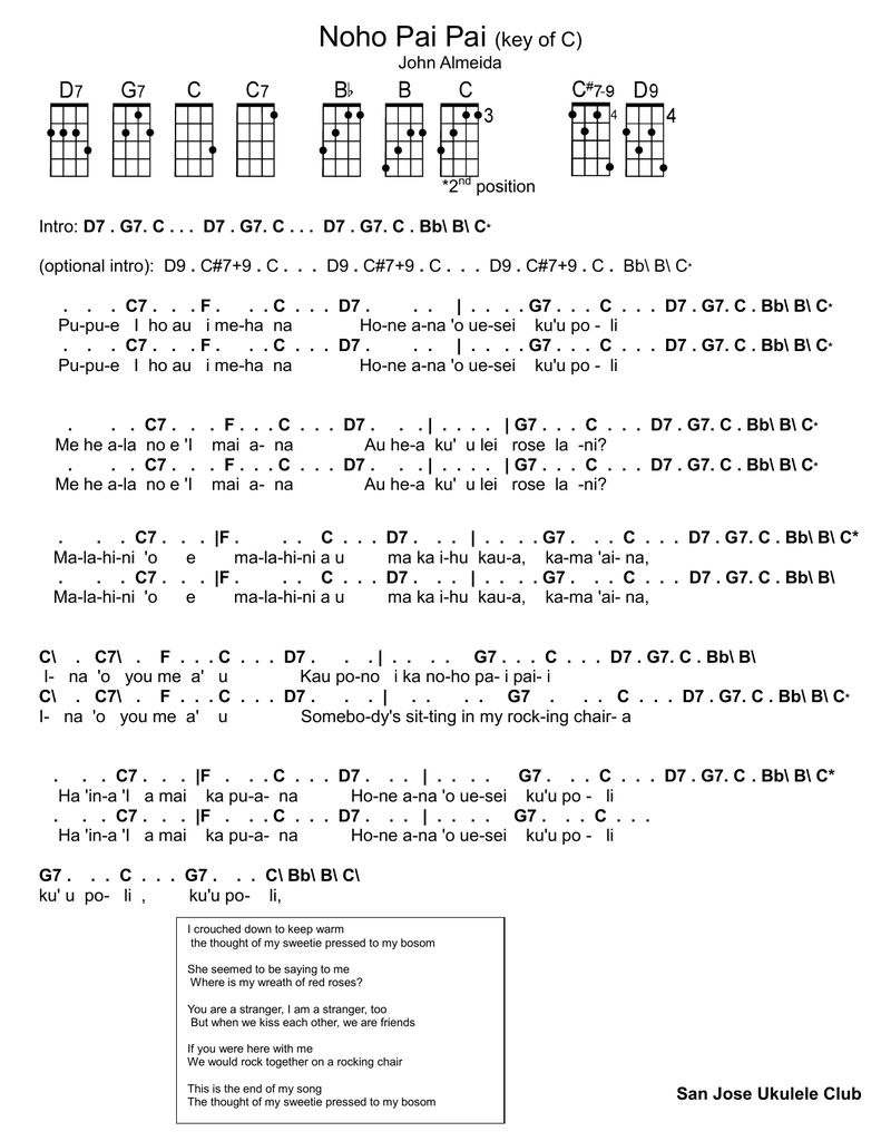 Noho Pai Pai Key Of C