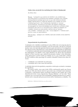 PARA UMA ANÁLISE DA SATISFAÇÃO COM O TRABALHO