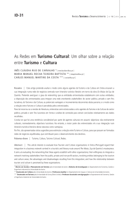 As Redes em Turismo Cultural: Um olhar sobre a rela&ccedil;&atilde;o entre