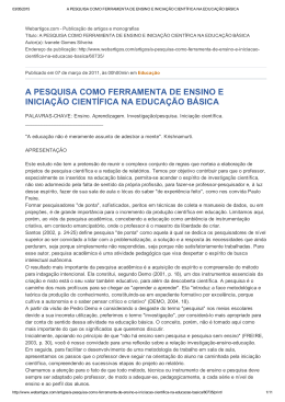 a pesquisa como ferramenta de ensino e inicia&ccedil;&atilde;o cient&iacute;fica