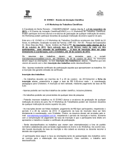 XI EVINCI &ndash; Evento de Inicia&ccedil;&atilde;o Cient&iacute;fica e VI Workshop