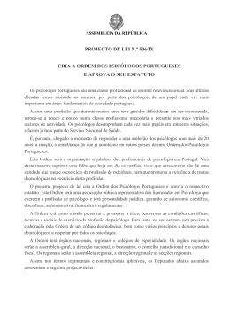 projecto de lei n.º 506/ix cria a ordem dos psicólogos portugueses e