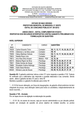 respostas dos recursos interpostos contra gabarito preliminar e/ou