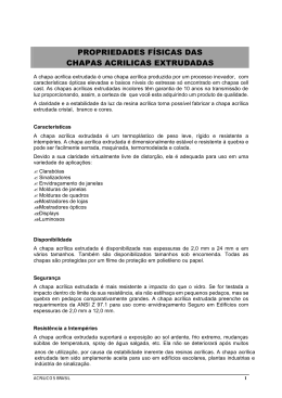 propriedades f&iacute;sicas das chapas acrilicas extrudadas