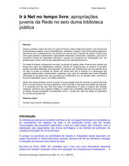 Ir &agrave; Net no tempo livre : apropria&ccedil;&otilde;es juvenis da Rede no - e-Lis