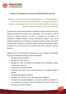 Novas Tecnologias na &aacute;rea de Alimenta&ccedil;&atilde;o Escolar