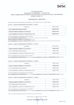 Servi&ccedil;os de Coleta e Destina&ccedil;&atilde;o de Res&iacute;duos Classe I e II