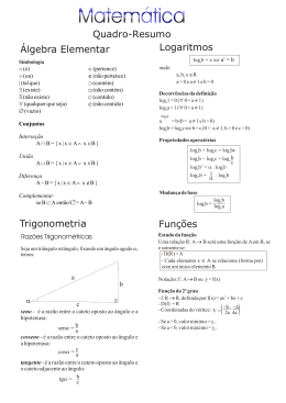 Álgebra Elementar Logaritmos Quadro-Resumo