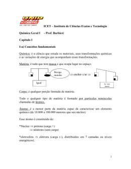 ICET &ndash; Instituto de Ci&ecirc;ncias Exatas e Tecnologia Qu&iacute;mica Geral I