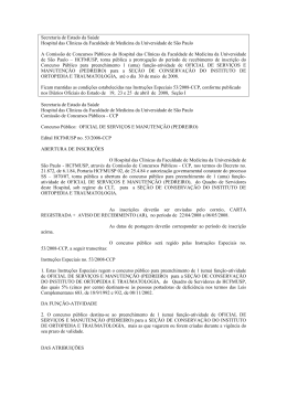 Secretaria de Estado da Saúde Hospital das Clínicas da Faculdade