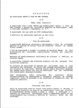 ESTATUTOS da associação SALVE A VIDA DE UMA CRIANÇA § lQ