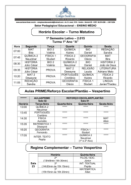 Hor&aacute;rio Escolar &ndash; Turno Matutino Regime Complementar &ndash; Turno