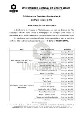 Edital n&ordm; 036/2015-Dirpg &ndash; Homologa&ccedil;&atilde;o das inscri&ccedil;&otilde;es