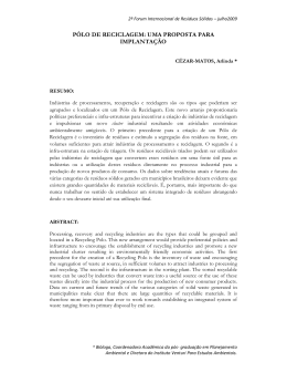 p&oacute;lo de reciclagem: uma proposta para implanta&ccedil;&atilde;o