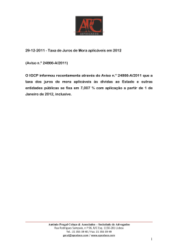 29-12-2011 - Taxa de Juros de Mora aplicáveis em 2012