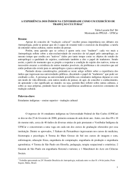 1 A EXPERI&Ecirc;NCIA DOS &Iacute;NDIOS NA UNIVERSIDADE COMO