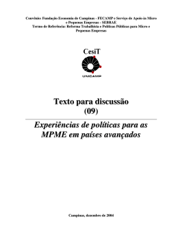 Texto para discussão (09) Experiências de políticas para as