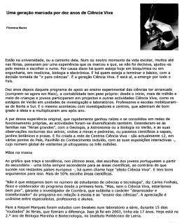 Uma geração marcada por dez anos de Ciência Viva