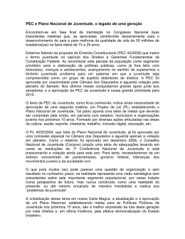 PEC e Plano Nacional de Juventude, o legado de uma geração