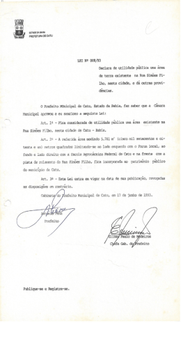 Declara de utilidade p&uacute;blica uma &aacute;rea de terra existente na Rua