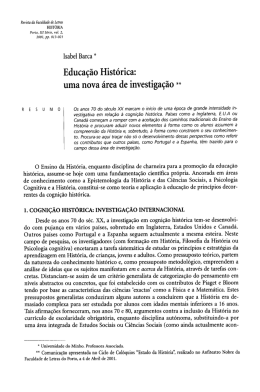 Educa&ccedil;&atilde;o hist&oacute;rica : uma nova &aacute;rea de investiga&ccedil;&atilde;o / Isabel Barca