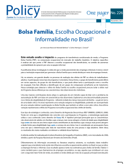 Bolsa Família, Escolha Ocupacional e Informalidade no Brasil1