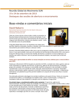 Boas-vindas e comentários iniciais - Scaling Up Nutrition-SUN