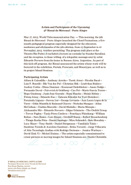 Artists and Participants of the Upcoming 9th Bienal