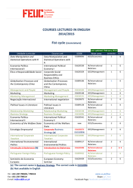 COURSES LECTURED IN ENGLISH 2014/2015 Fist cycle