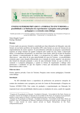 ENSINO SUPERIOR PRIVADO E A FORMA&Ccedil;&Atilde;O EM TURISMO: a