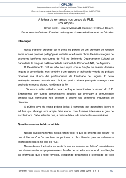 I CIPLOM A leitura de romances nos cursos de PLE. uma utopia?
