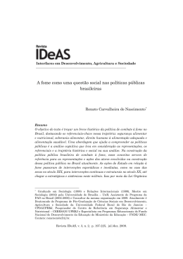 A fome como uma quest&atilde;o social nas pol&iacute;ticas p&uacute;blicas