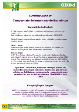Comunicado IV - Sulam 2015 - Confederação Brasileira de Badminton